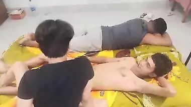 Dazzling Desi gal sucks and rides her brothers' cocks in threesome