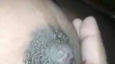 Huge milking boob wife lactating with hubby pressing nipple