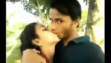 Desi legal age teenager couple enjoys a romantic outdoor session